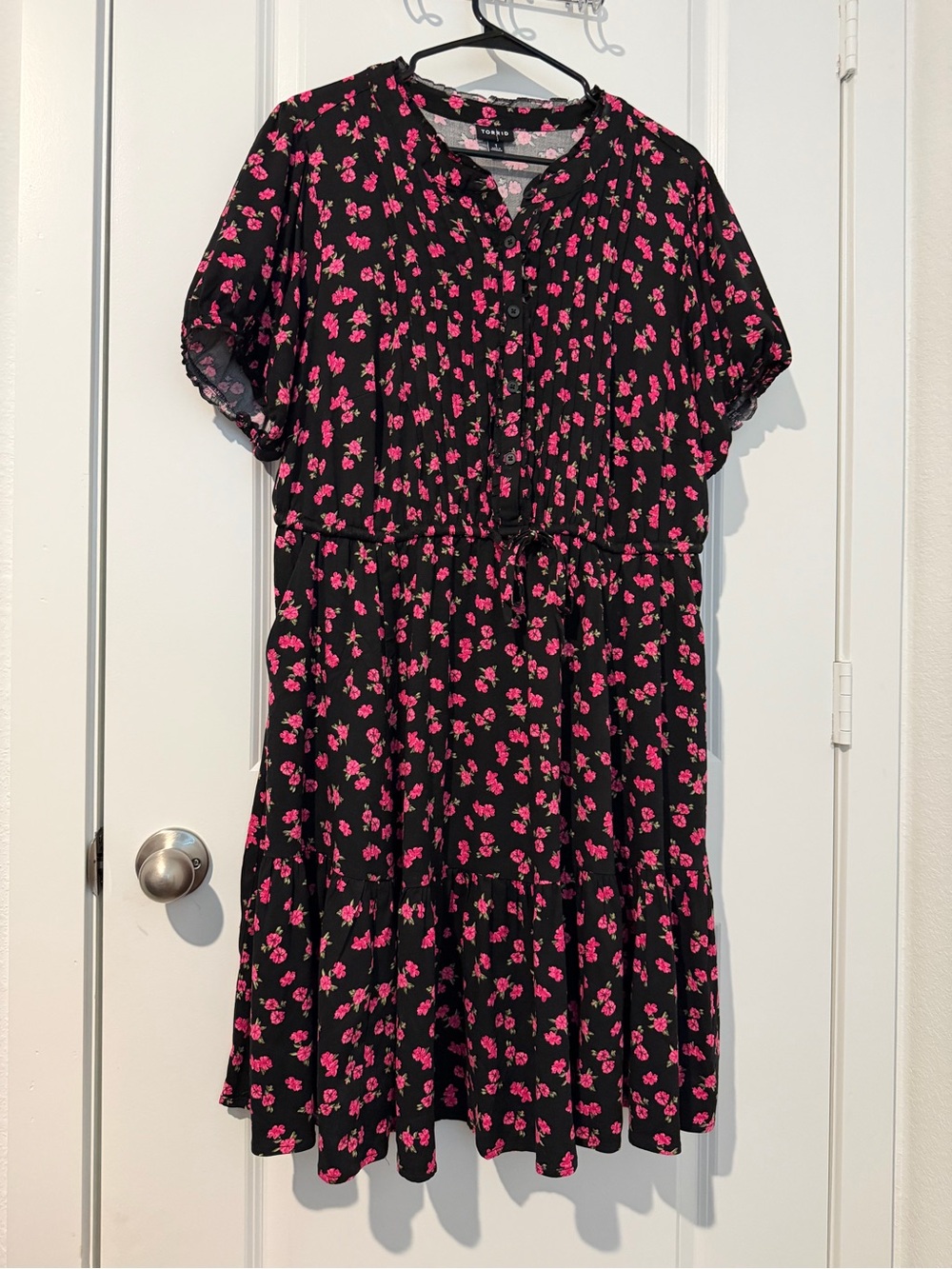 torrid Black Dress with Hot Pink Floral Print Tiered Skirt
